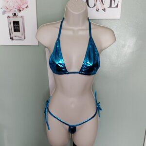 Shiny Micro Bikini Set Halter Tie Top & Side Tie Mini G-String